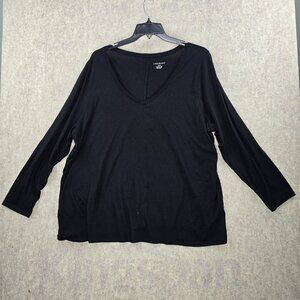 Lane Bryant Womens V-Neck Black Top Size 26/28 Supima Cotton Blend Relaxed Fit